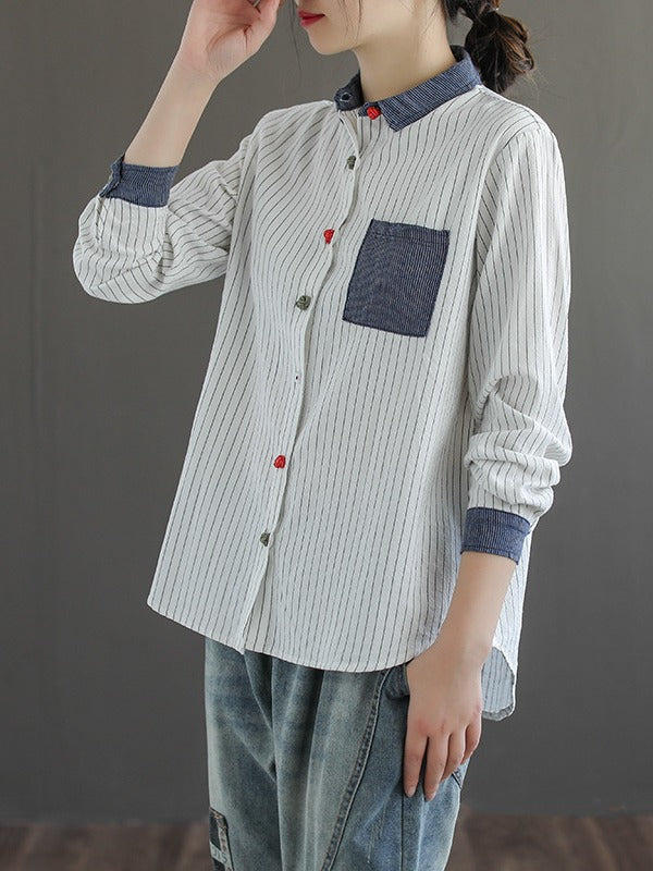 Splicing Patch Striped Shirt