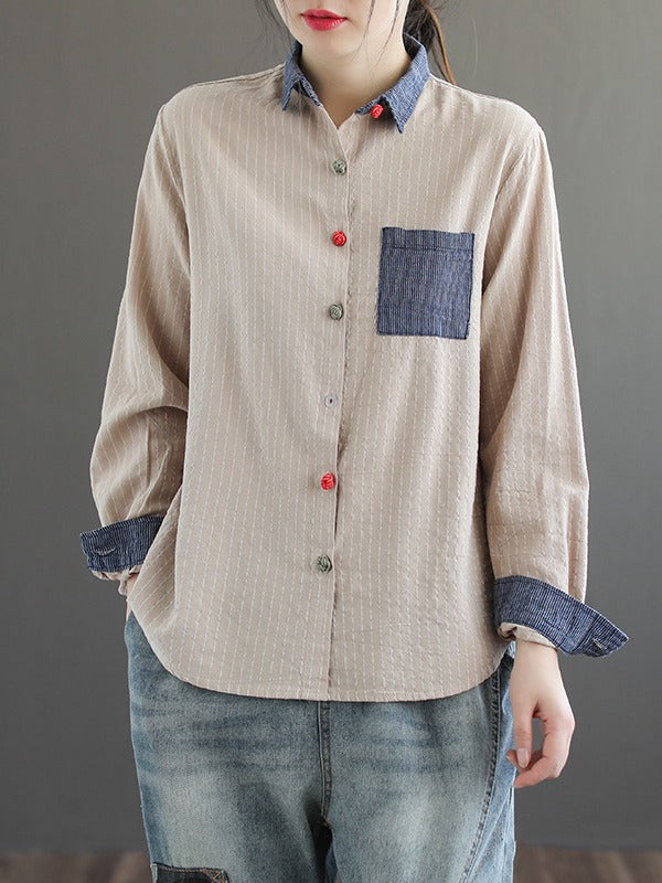 Splicing Patch Striped Shirt