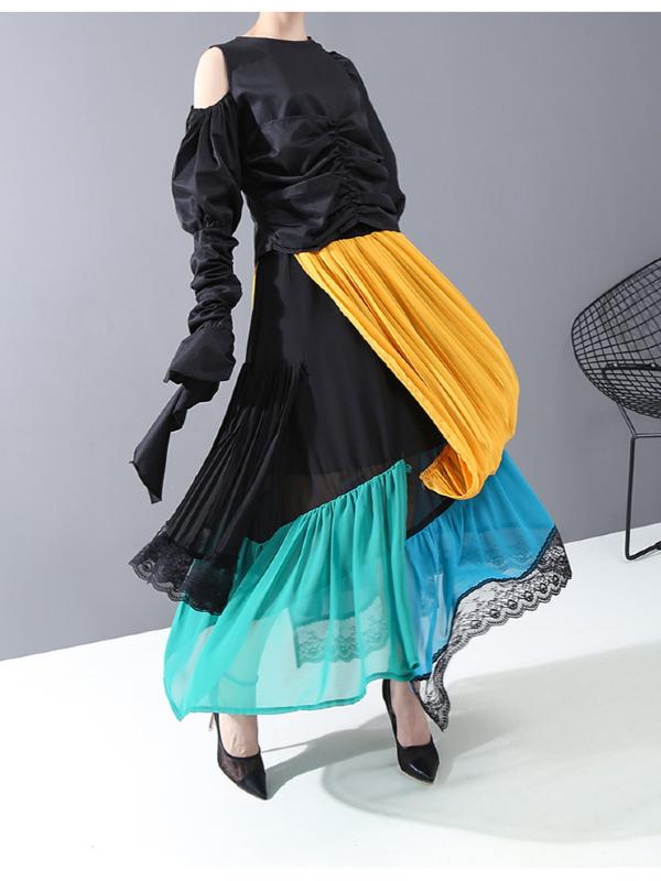 Stylish Cropped Contrast Color Splicing Skirt