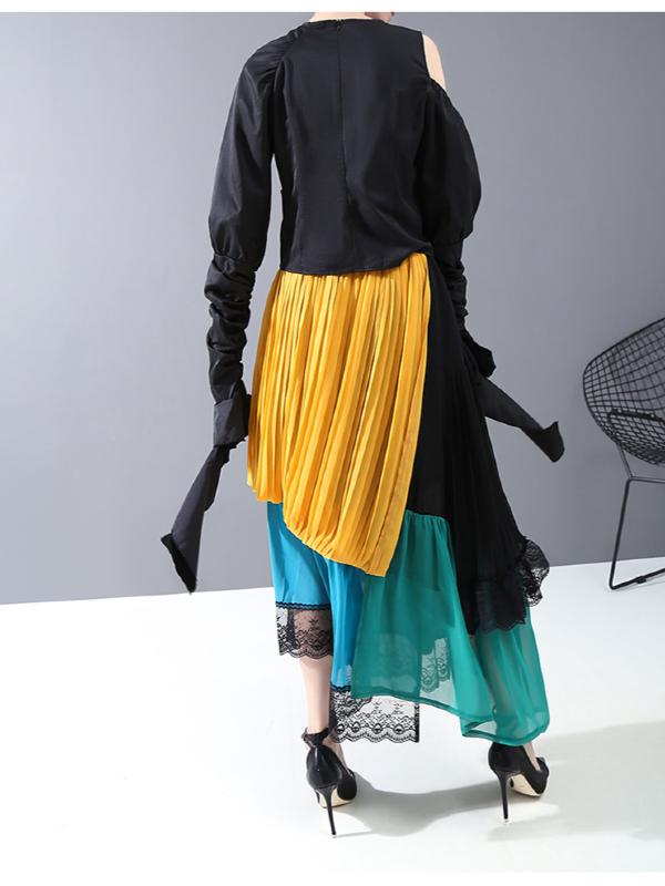 Stylish Cropped Contrast Color Splicing Skirt