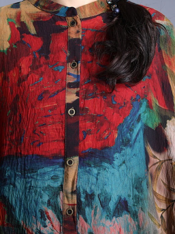 LOOSE PRINTED SILK SPLIT-SIDE MAXI DRESS