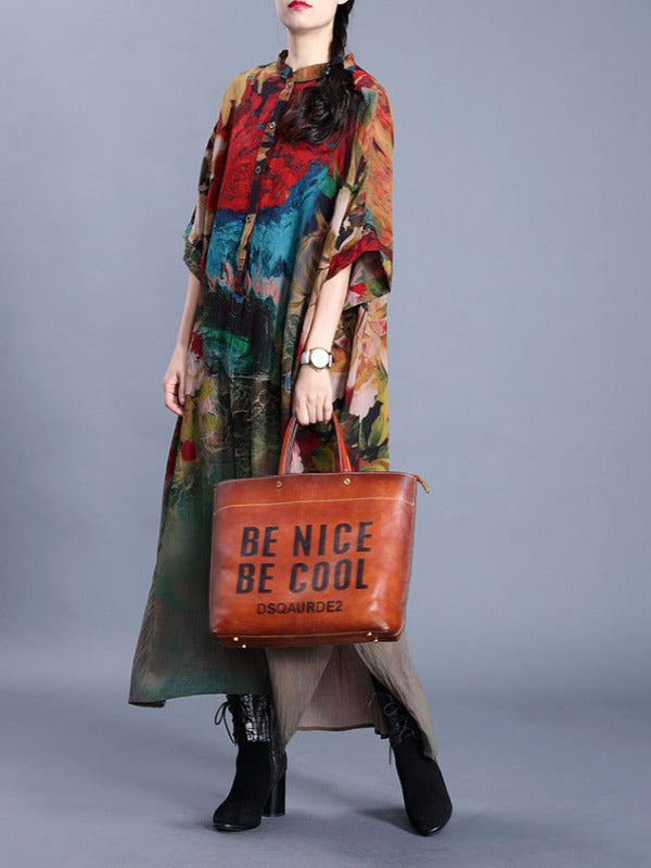 LOOSE PRINTED SILK SPLIT-SIDE MAXI DRESS