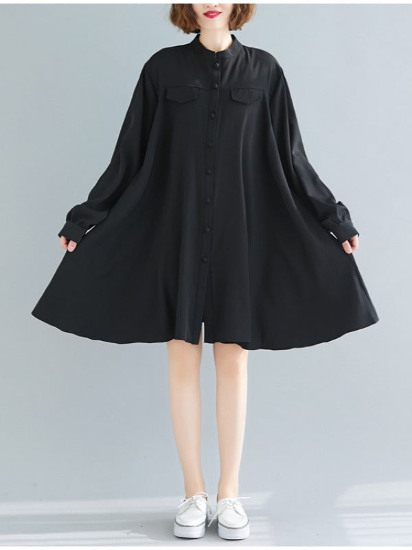 Loose Solid Color Cropped Medium-Length Shirt Dress