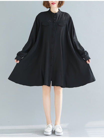 Loose Solid Color Cropped Medium-Length Shirt Dress