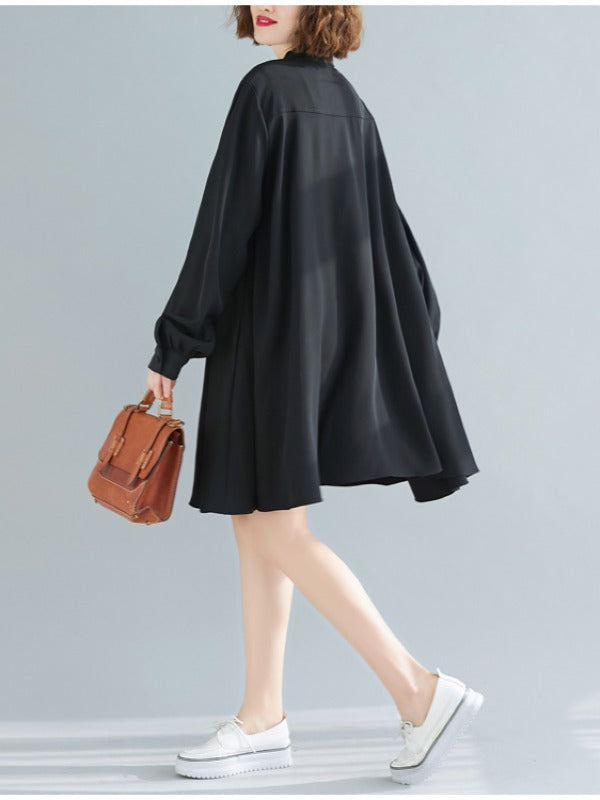 Loose Solid Color Cropped Medium-Length Shirt Dress