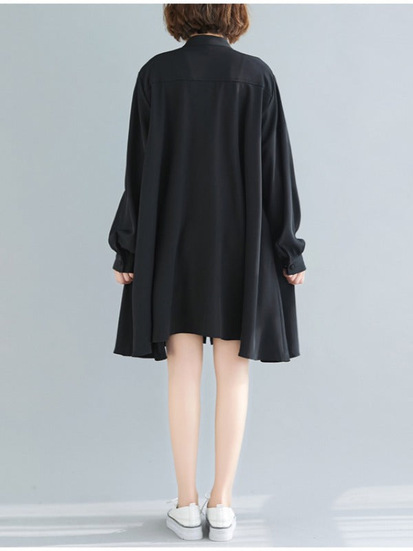 Loose Solid Color Cropped Medium-Length Shirt Dress