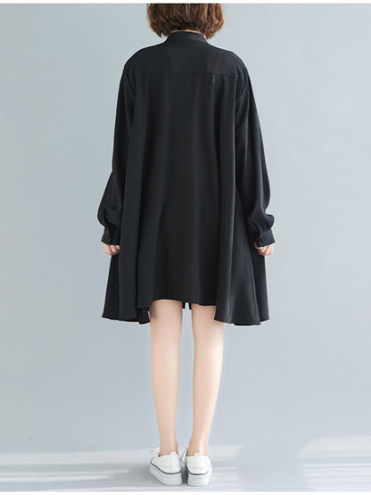 Loose Solid Color Cropped Medium-Length Shirt Dress