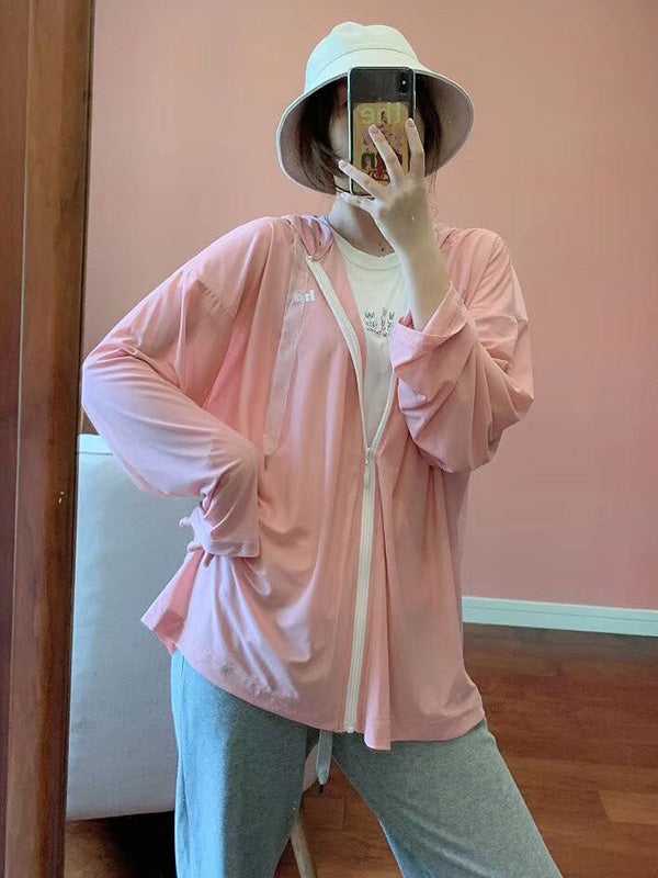 Leisure Solid Color Zipper Hooded Sun-Protection Outerwear