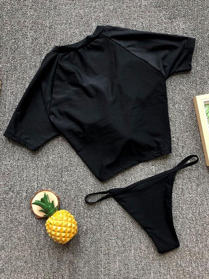 Two-pieces Solid Short Sleeves Bikinis Swimwear
