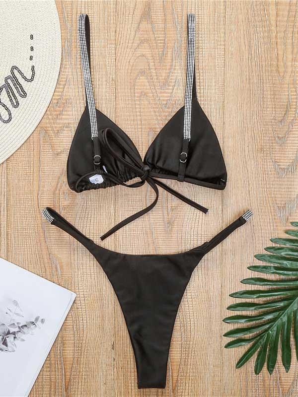 Gorgeous Embellished Triangles Split Bikini Swimsuit