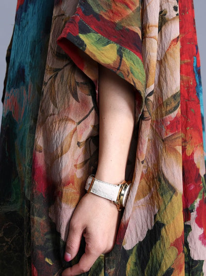 LOOSE PRINTED SILK SPLIT-SIDE MAXI DRESS