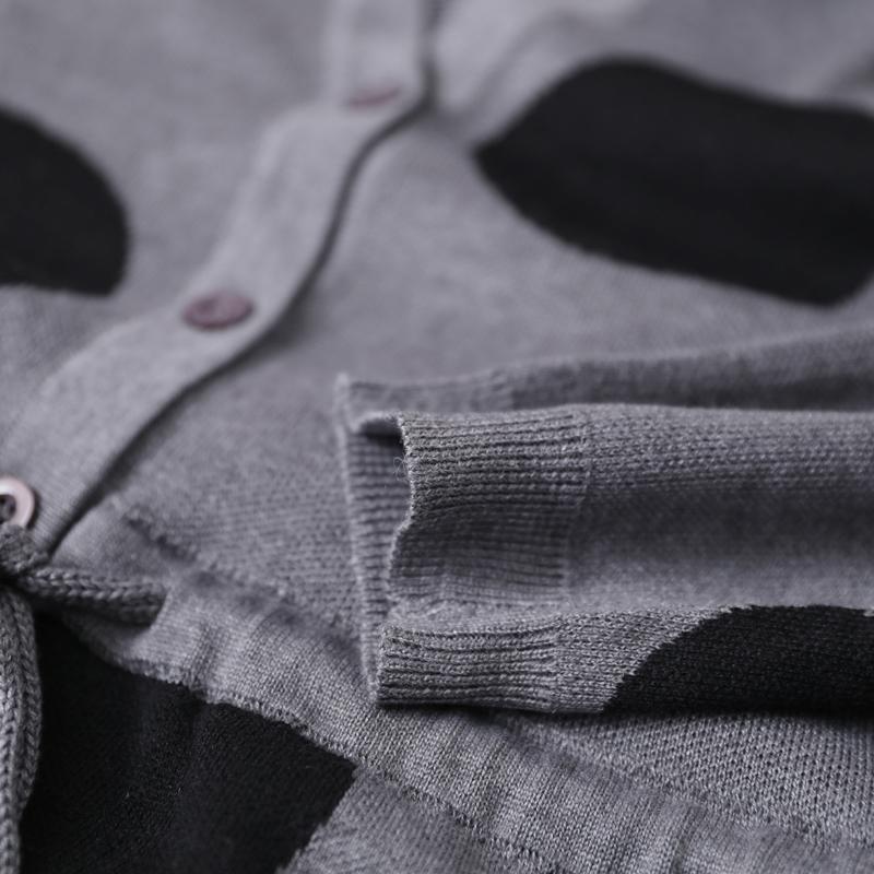 Buykud Literary Polka Dot Drawstring Comfortable Hooded Dress