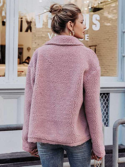 Solid Faux fur Lapel Outwears