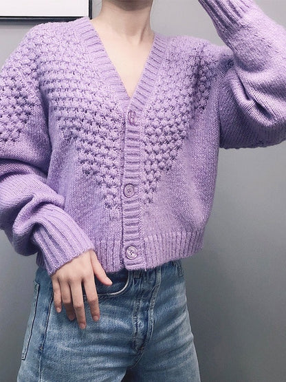 PURPLE VINTAGE PUFF SLEEVE V-NECK OUTWEAR