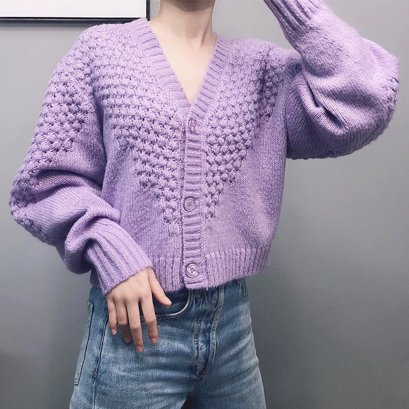 PURPLE VINTAGE PUFF SLEEVE V-NECK OUTWEAR