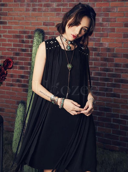 National Embroidered Hollow Spaghetti-neck Mini Dress