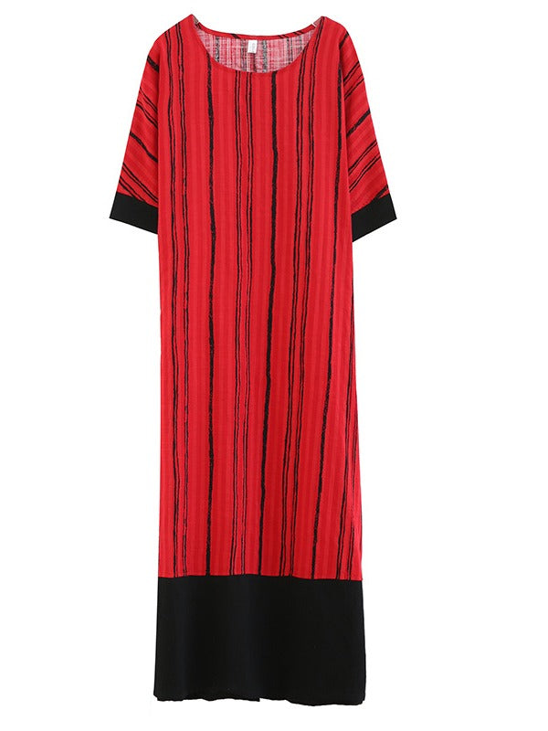 LOOSE STRIPED SPLIT-JOINT COTTON DRESS