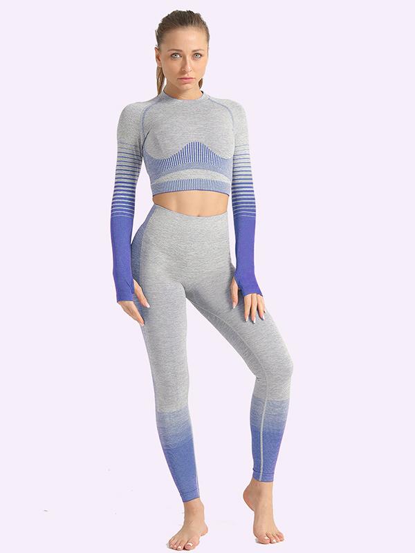 Sexy  Contrast Color Long Sleeves Yoga Suits