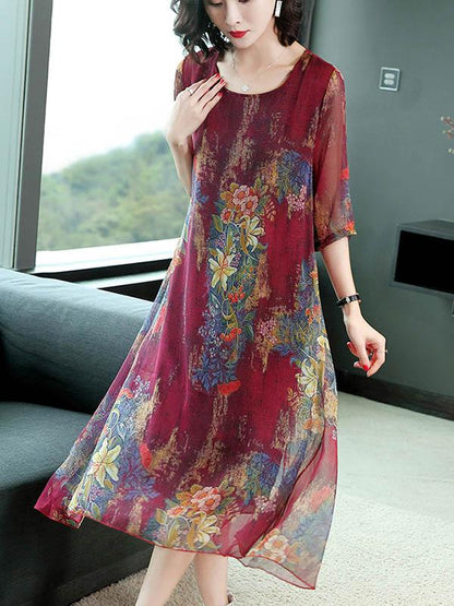 Casual Floral Printed Soft Midi Dress