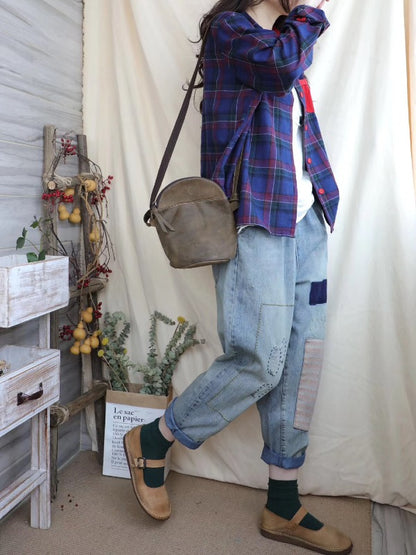 LOOSE ELASTIC WAIST SPLIT-JOINT JEAN PANTS