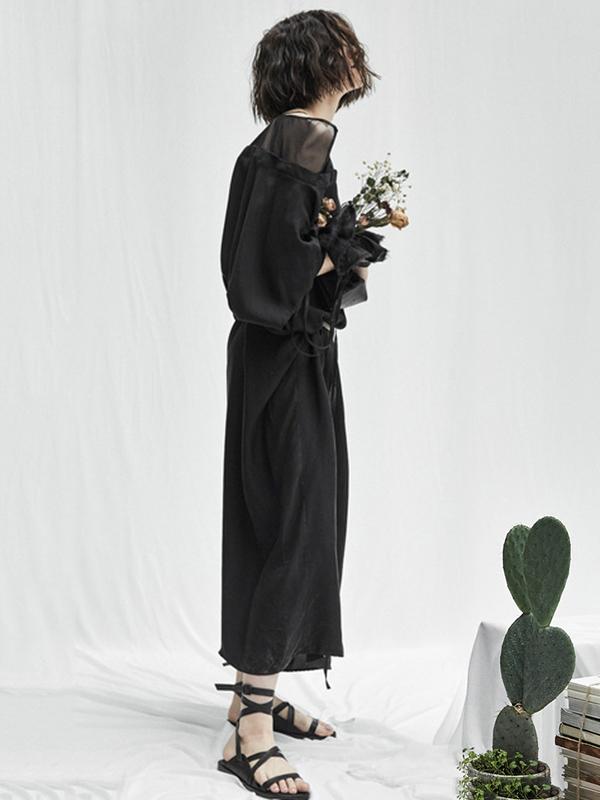 Urban Black Split-joint See-through Long Dress