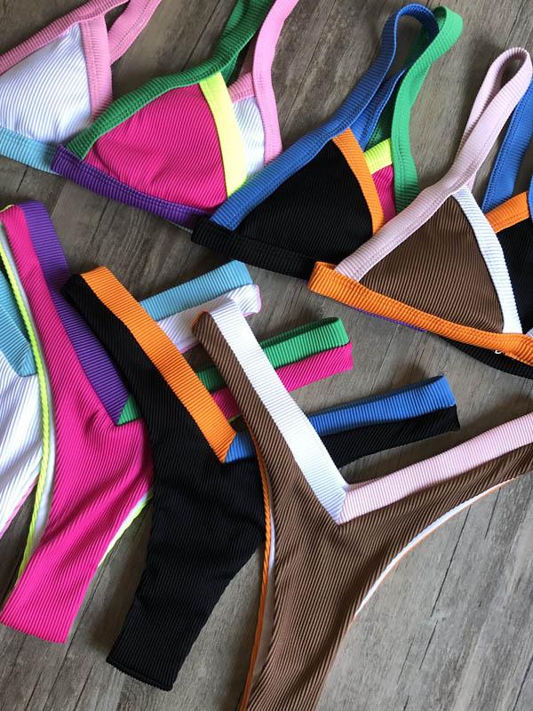 Triangles Colors Hemming Bikini Swimsuit