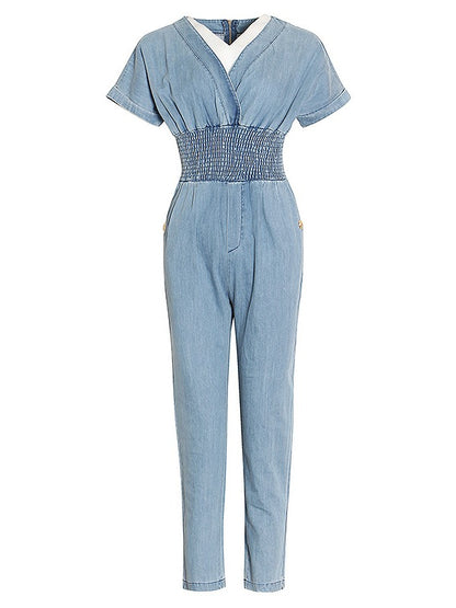 ORIGINAL PLEATS ELASTICITY ZIPPER JUMPSUITS