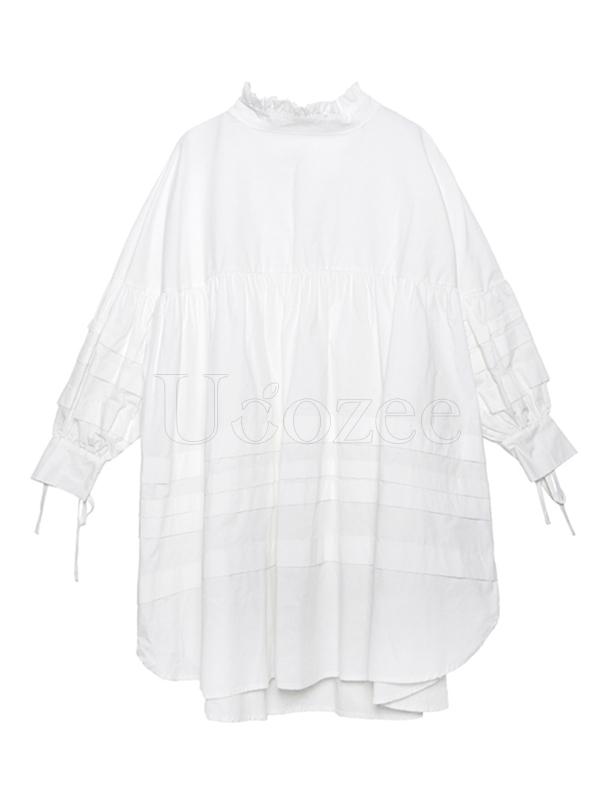 Solid Bowknot Drawstring Falbala Mini Dress