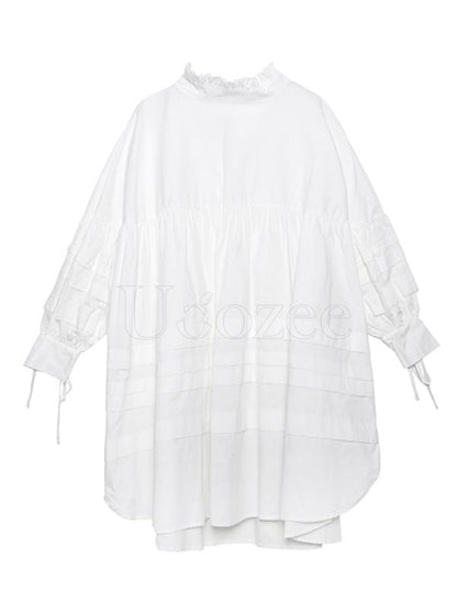 Solid Bowknot Drawstring Falbala Mini Dress