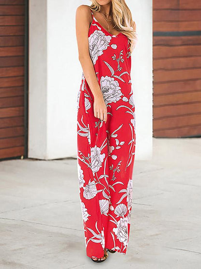 New Floral Printed V-neck Maxi Dress