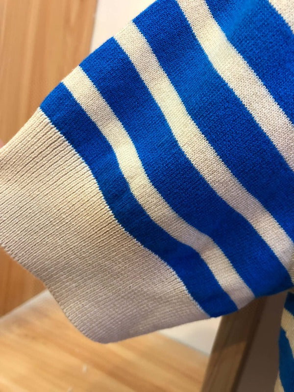 NAVY STRIPED ROUND NECK CASUAL KNITTING T-SHIRT