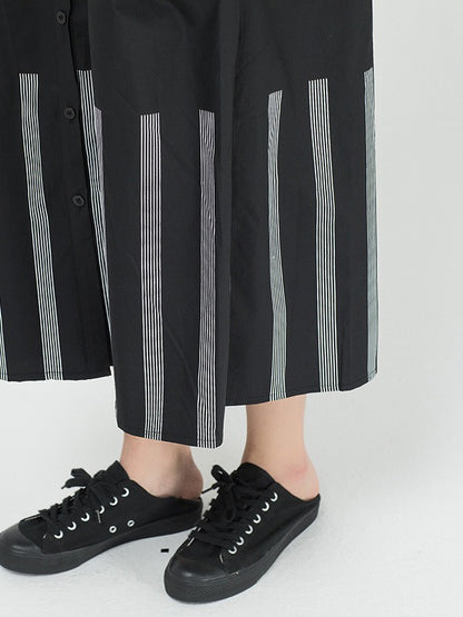 VINTAGE LOOSE STRIPED SPLICING SHIRT DRESS