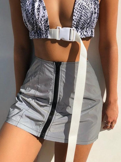 Solid Zipper High Waist Skirts