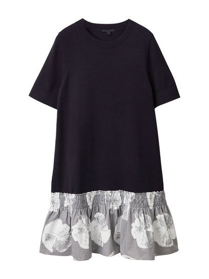 SPLICING FALBALA CONTRAST COLOR DRESS