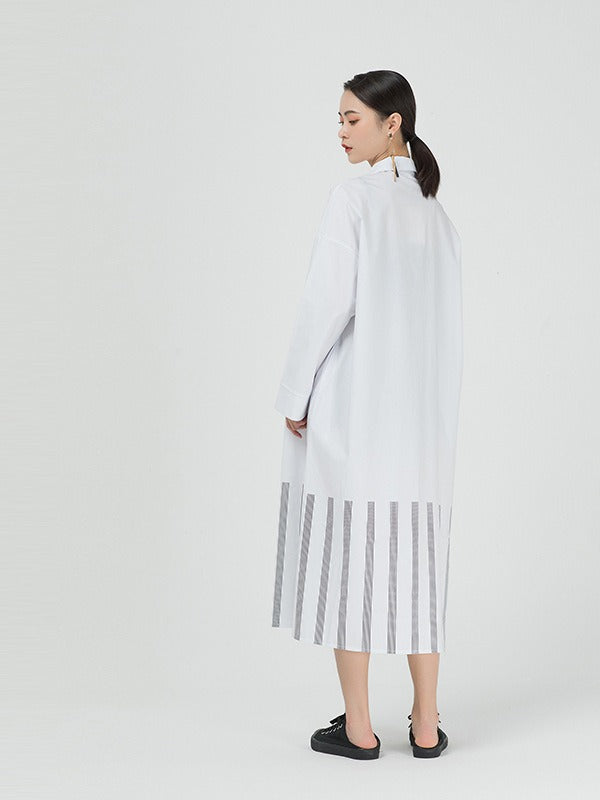 VINTAGE LOOSE STRIPED SPLICING SHIRT DRESS