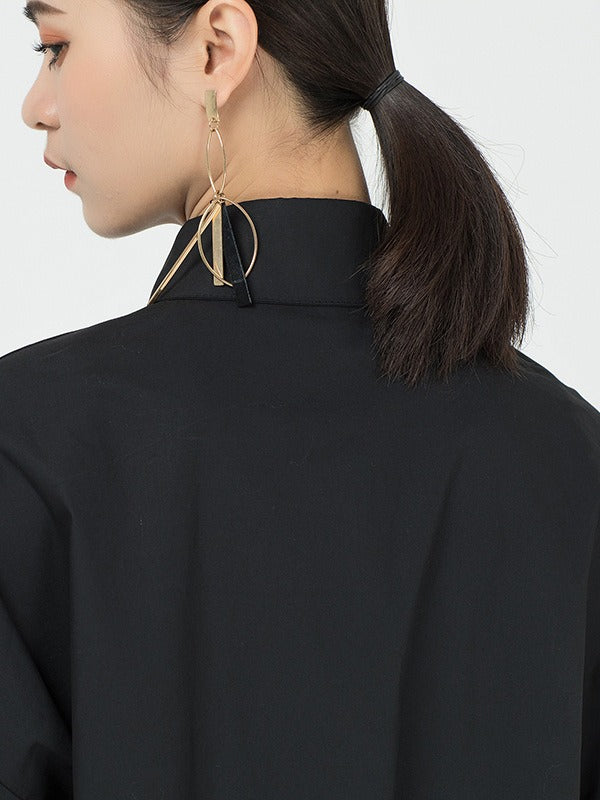 VINTAGE LOOSE STRIPED SPLICING SHIRT DRESS