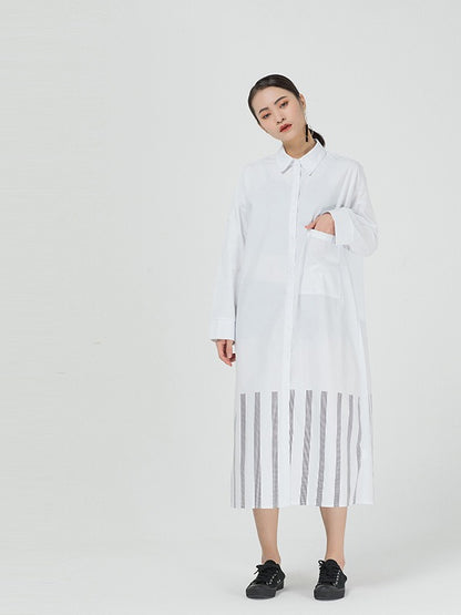VINTAGE LOOSE STRIPED SPLICING SHIRT DRESS