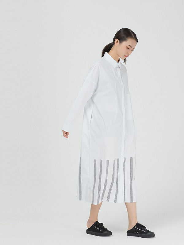 VINTAGE LOOSE STRIPED SPLICING SHIRT DRESS