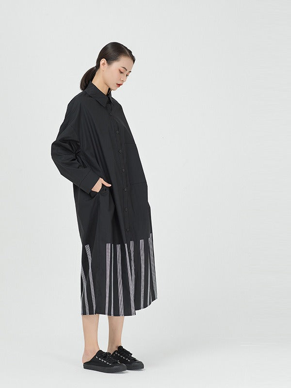 VINTAGE LOOSE STRIPED SPLICING SHIRT DRESS