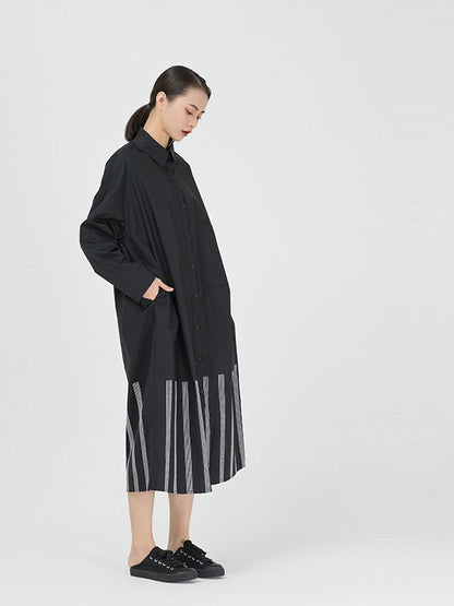 VINTAGE LOOSE STRIPED SPLICING SHIRT DRESS