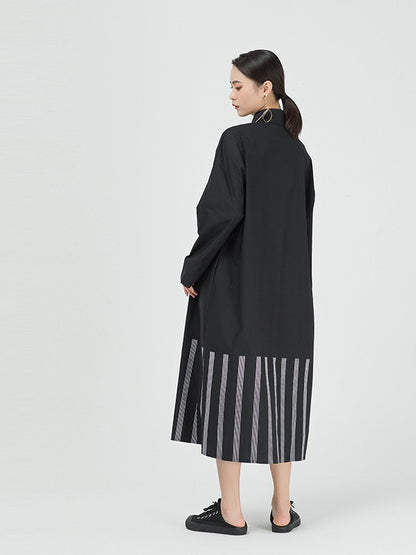 VINTAGE LOOSE STRIPED SPLICING SHIRT DRESS