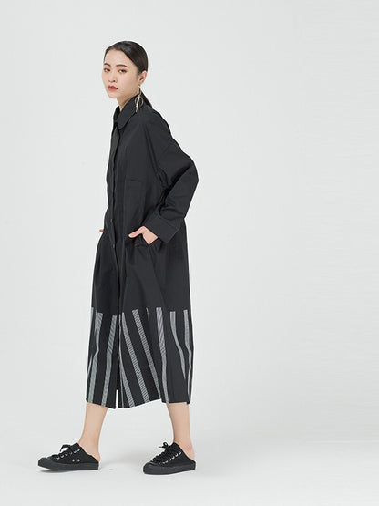 VINTAGE LOOSE STRIPED SPLICING SHIRT DRESS