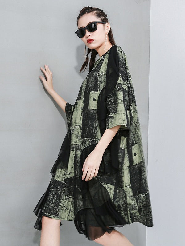 STYLISH CONTRAST COLOR MESH CROPPED SPLICING T-SHIRT