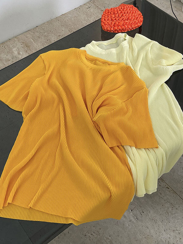 Simple Solid Color Plaited Short Sleeves T-Shirts