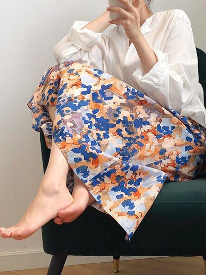 Printed Oil Painting Zipper Skirt