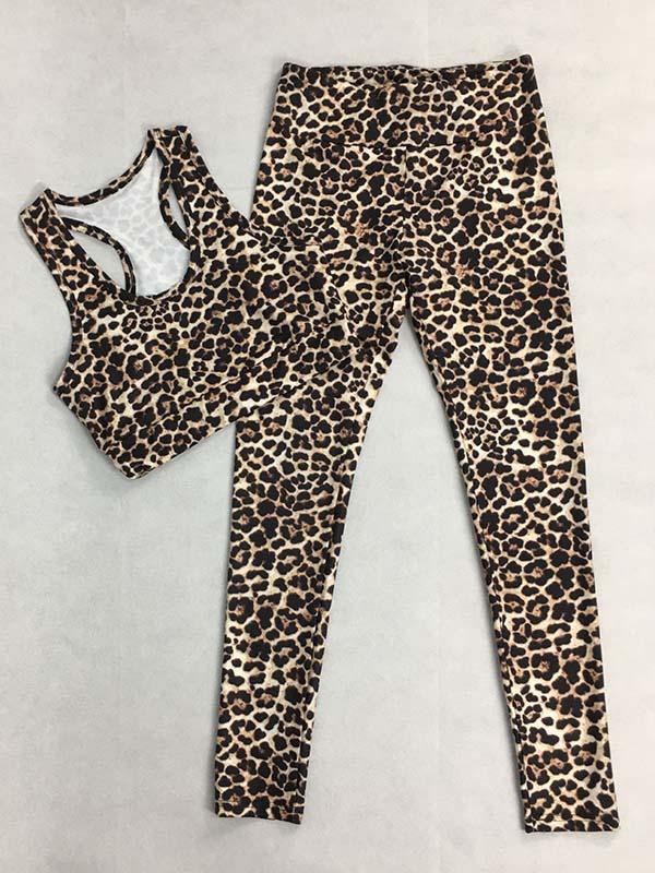 Leopard Printed Sports Vest Top And Leggings