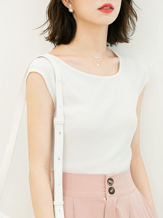 SOLID COLOR SLEEVELESS ROUND NECK T-SHIRT