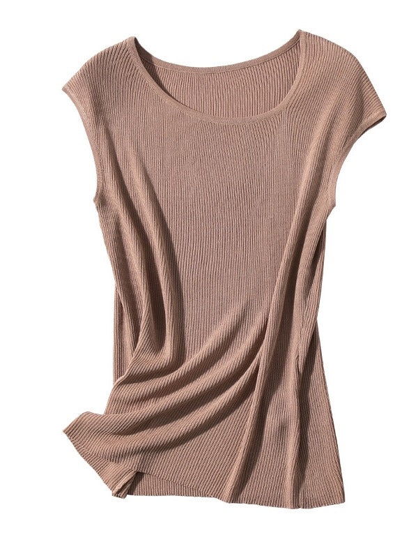 SOLID COLOR SLEEVELESS ROUND NECK T-SHIRT