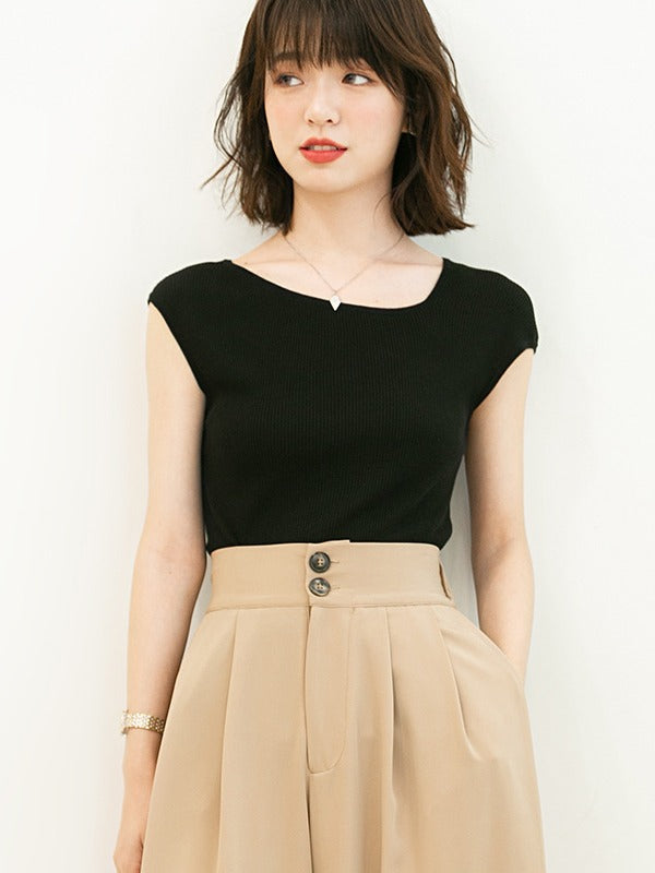 SOLID COLOR SLEEVELESS ROUND NECK T-SHIRT