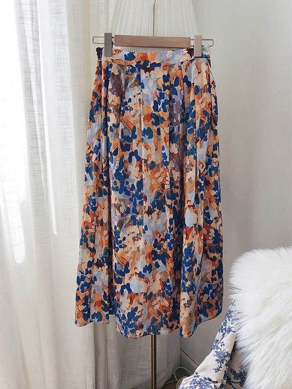 Printed Oil Painting Zipper Skirt